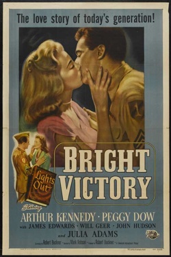Movie poster for 'Bright Victory,'starring Peggy Dow and Arthur Kennedy.